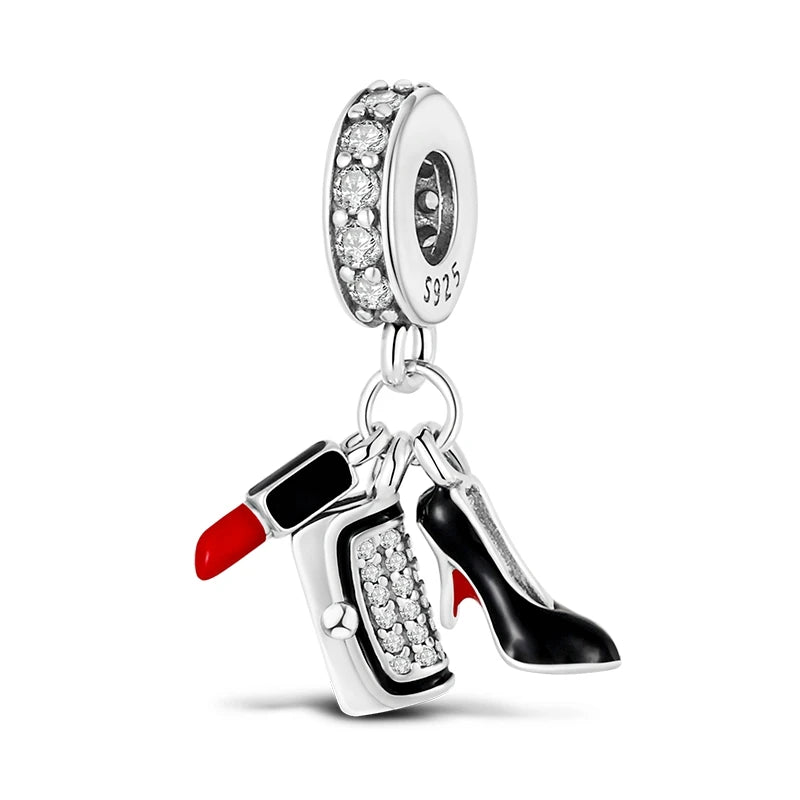 925 Sterling Silver Western Cowboy Boots Charm Bead | Hobby Series Pendant for Bracelet DIY Jewelry Gift