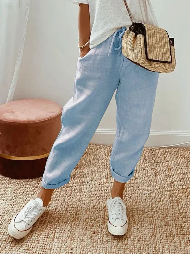 Women’s Casual Solid Color Pants – Drawstring Elastic Waist Trousers with Pockets | Lounge Fashion Straight Pants
