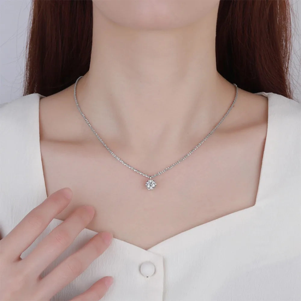 FEOBUR 1/2CT Moissanite Diamond Necklace – 925 Silver Crown Pendant for Women