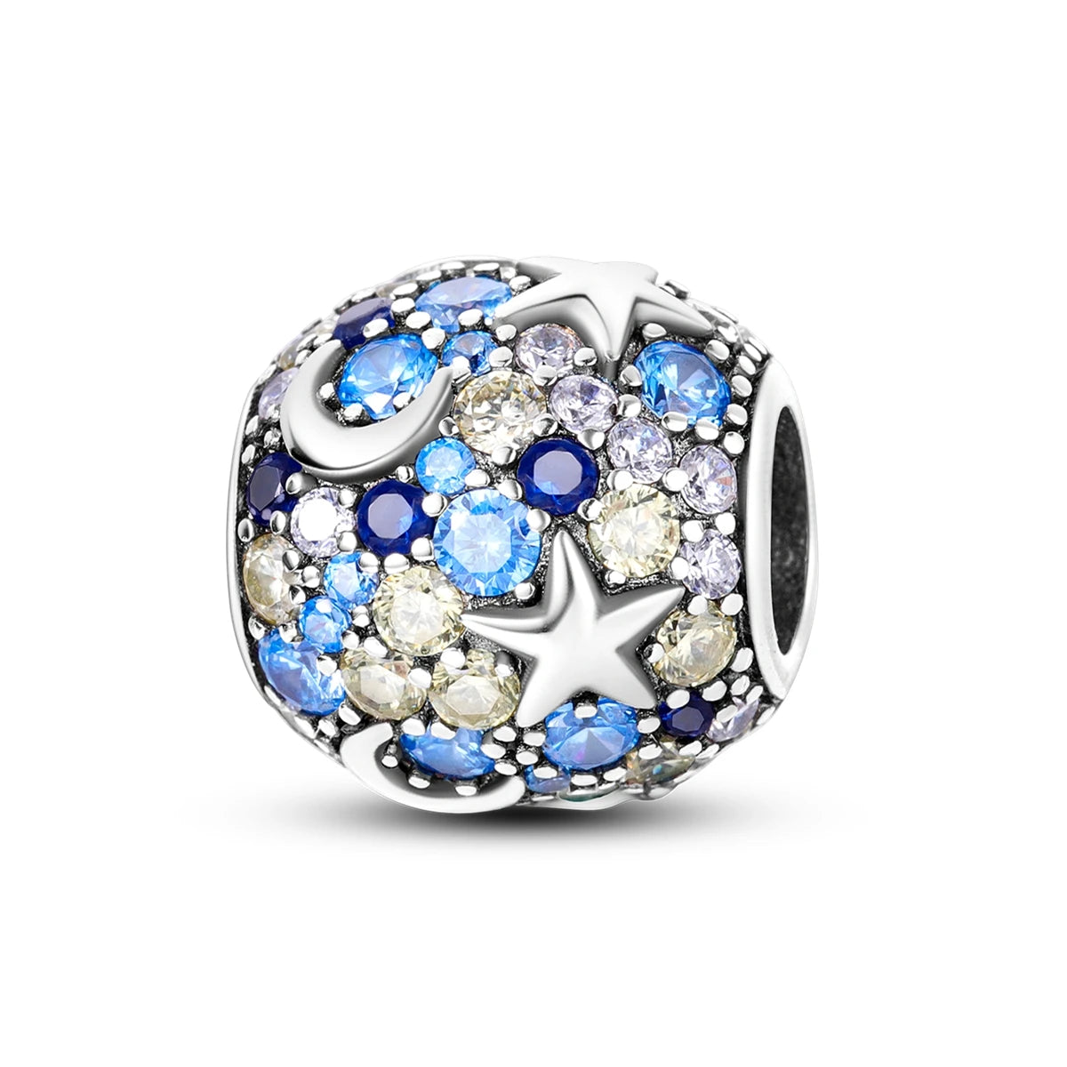 Silver Plated Colorful Glowing Moon & Stars Rainbow Dangle Charms | Fit Original Bracelet & Necklace | Women’s Jewelry Beads