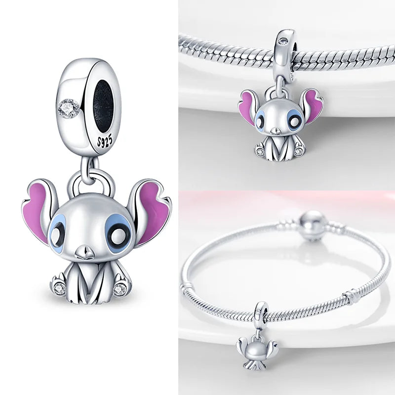 Hot Sale New Disney Cartoon Animal 925 Sterling Silver Lilo & Stitch Charm Bead Bracelet