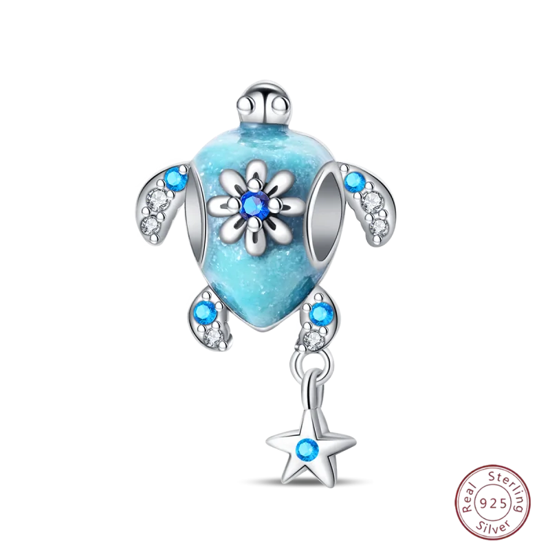 925 Sterling Silver Blue Zircon Ocean Shell Beaded Pendant | Fit Original 3mm Bracelet Women’s Fine Jewelry