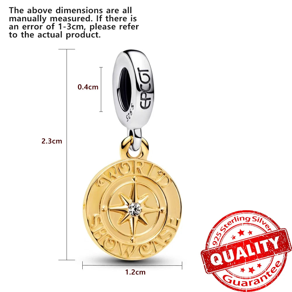 Authentic 925 Sterling Silver Rose & Cherry Blossom Medallion Charm for Bracelet & Necklace DIY