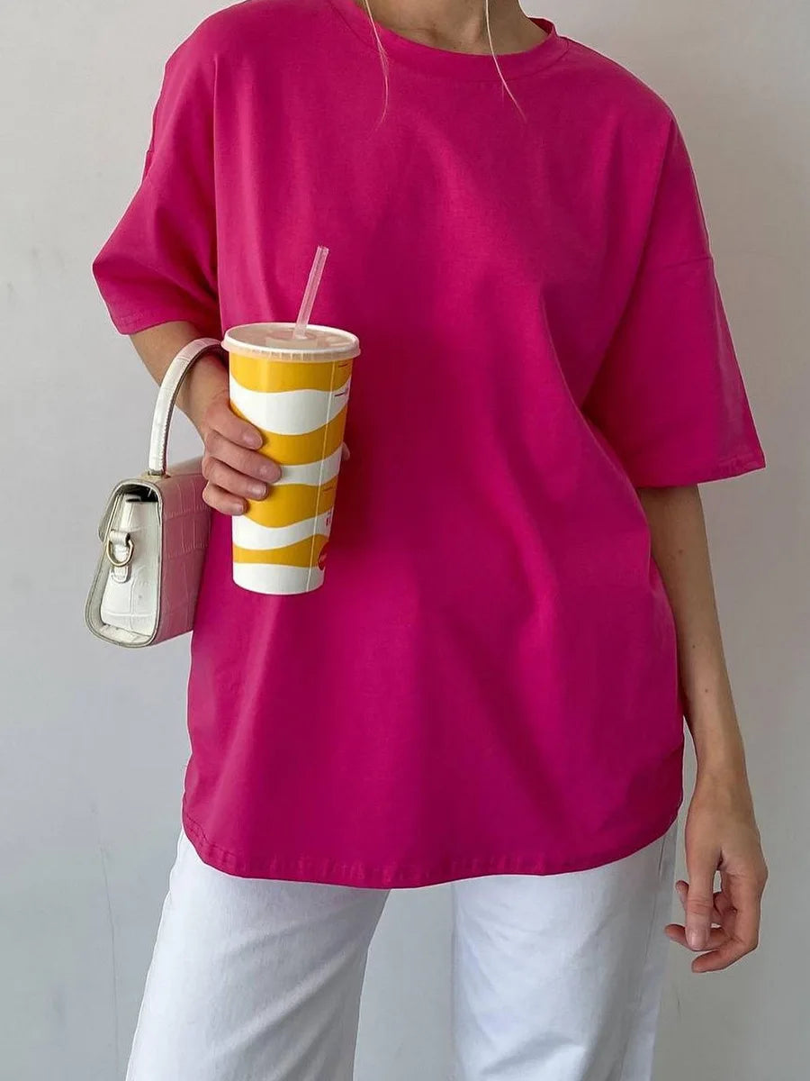 Botvotee 21 Colors Oversized Basic T-Shirts for Women | 100% Cotton Casual Summer Tops | Solid Color Loose Fit Tees