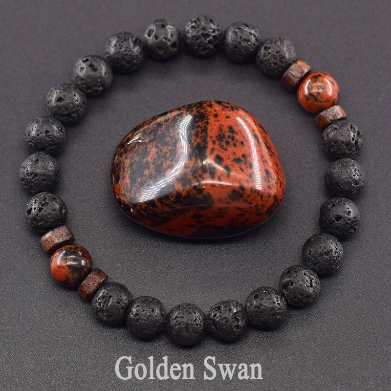 Yellow Grass Turquoise & Lava Stone Beads Bracelet | Natural Wooden Elastic Bracelet for Women Friendship Gift