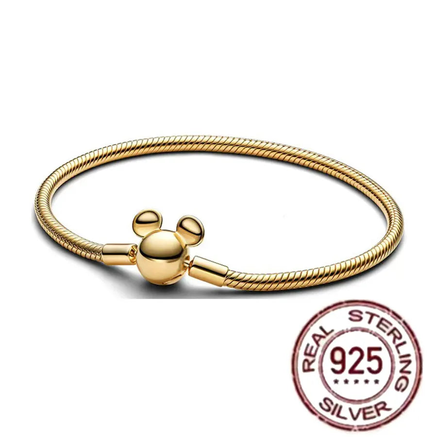 S925 Sterling Silver Crown Mickey Snake Bone Bracelet | Women’s DIY Gift