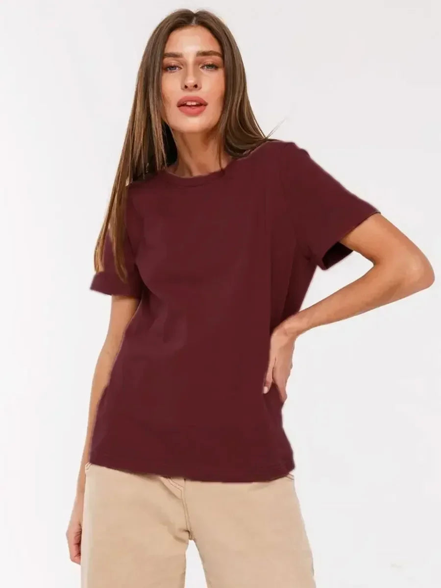 Bornladies Women’s Summer Cotton T-Shirt | Basic Solid Short Sleeve Loose Top | Fashionable Bottoming Shirt
