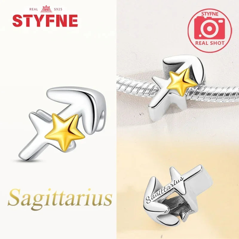 925 Silver Plated Twelve Constellations Charms Star Beads for Bracelet DIY Jewelry