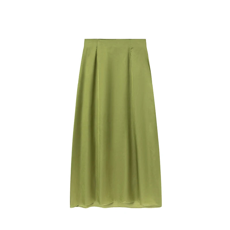 2024 Women’s Fashion Satin High Waist Midi Skirt – Stylish, Chic & Versatile Female Skirt