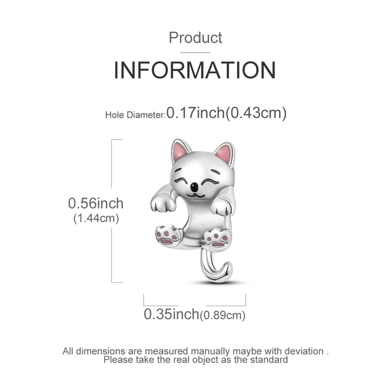 925 Sterling Silver Cute Cat Charm Beads | Paw Print Pendant for Original DIY Bracelets & Women’s Jewelry Gift
