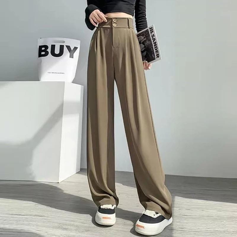 Lady Baggy High Waist Suit Pants | Women’s Classic Straight Leg Trousers | Casual Daily Slacks