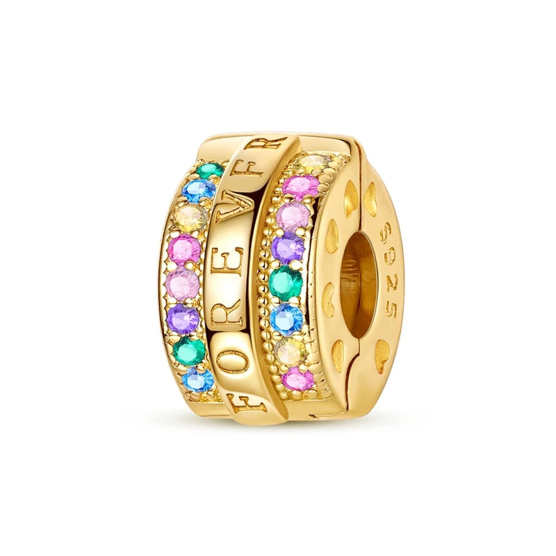 925 Sterling Silver Golden Charms Bow Cross Earth Passport Dangle | Fits Original Bracelet DIY Jewelry Gift for Women