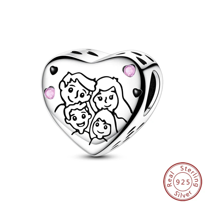 New Love Heart Shaped 925 Sterling Silver Charms – Family & Friendship Charm Beads Fit Original Bracelets for Women