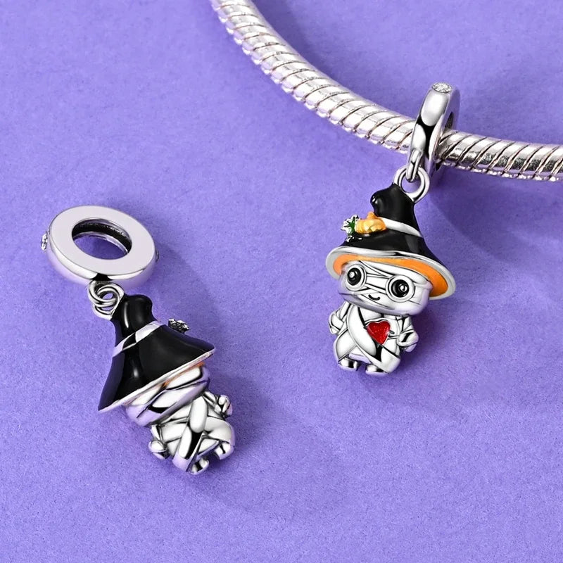 Halloween 925 Sterling Silver Luminous Pumpkin Witch Charm | Skeleton, Mummy & Candy Bead for DIY Bracelet Jewelry Gift