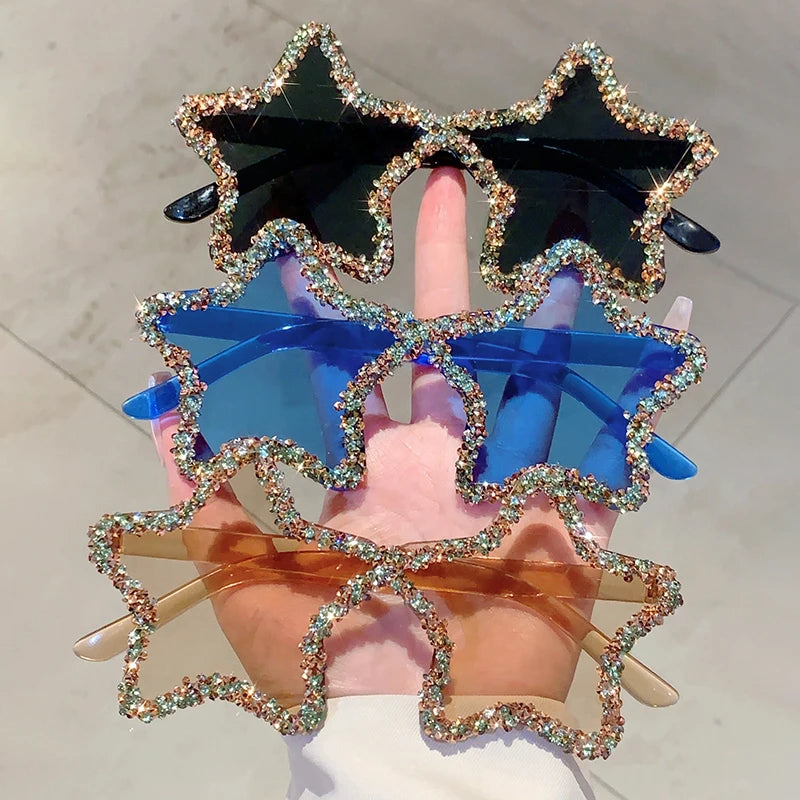 KAMMPT Chic Stars Design Pink Shades – Women Rhinestone Shiny Trendy Sun Glasses | Holiday & Beach INS Brand