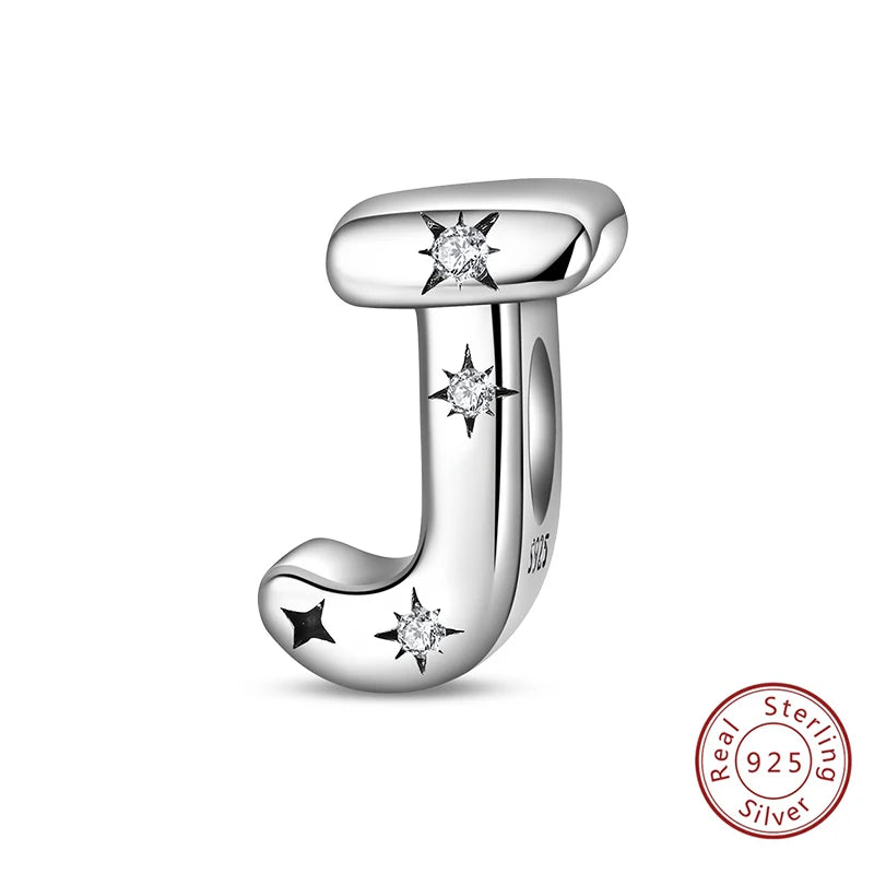 Classic 925 Sterling Silver A–Z Alphabet Charms | Letter Beads with Stars Fit Original Bracelet DIY Jewelry for Women