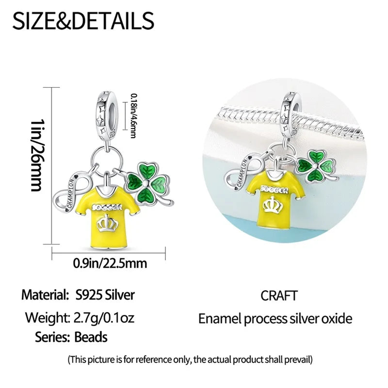 925 Sterling Silver Soccer Trophy Jersey Charm Beads – Fits 3mm Bracelets DIY Jewelry