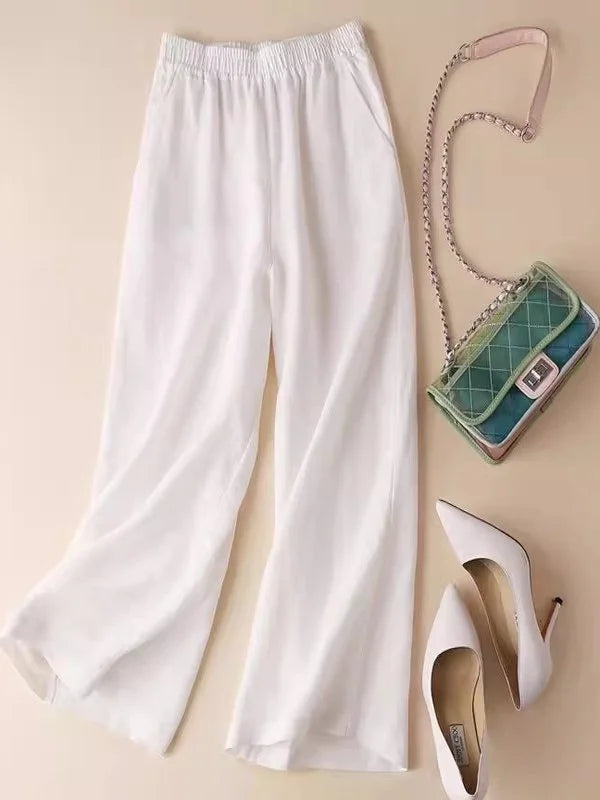 High Waist Cotton Linen Wide Leg Pants | Summer Thin Straight-Cut Trousers for Women Korean Style