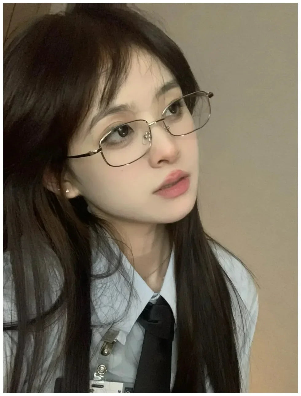 Y2K Harajuku Small Square Frame Glasses for Women – Retro Metal Clear Eyeglasses | Blue Light Blocking Reading Spectacle