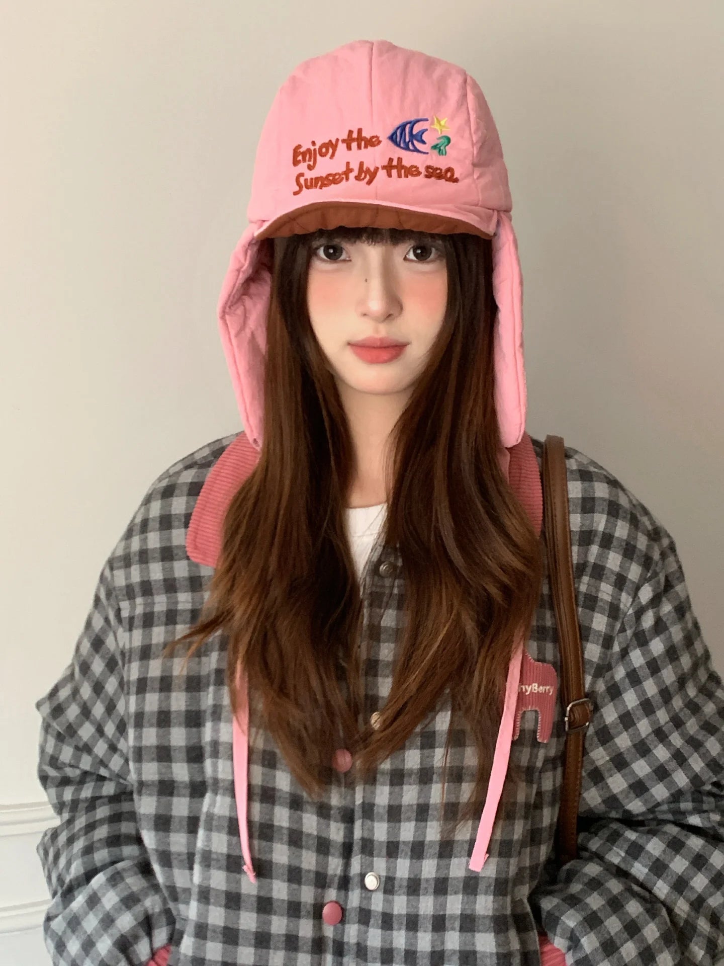Korean Cute Alphabet Embroidery Thickened Lei Feng Hat Women's Winter Outdoor Cycling Warm Ear Hat Ski Hat