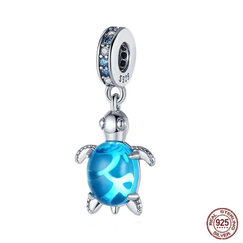 Blue Ocean Series 925 Sterling Silver Turtle Crab Mermaid Charms for 3mm Bracelet