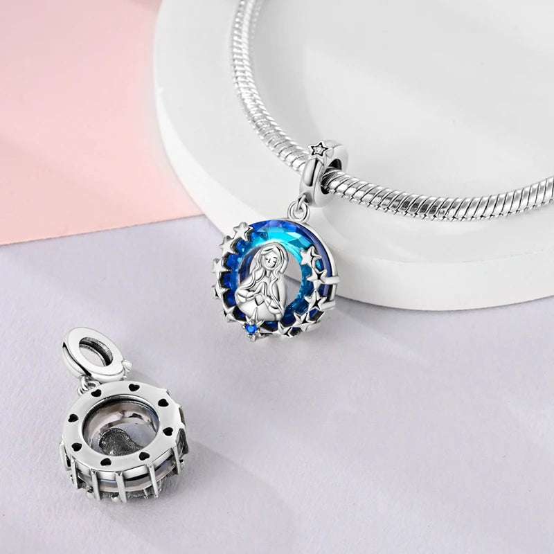 925 Sterling Silver Virgin Mary Dangle Charm | Fits Pandora Bracelet | Our Lady Pendant Bead | Religious DIY Jewelry Gift