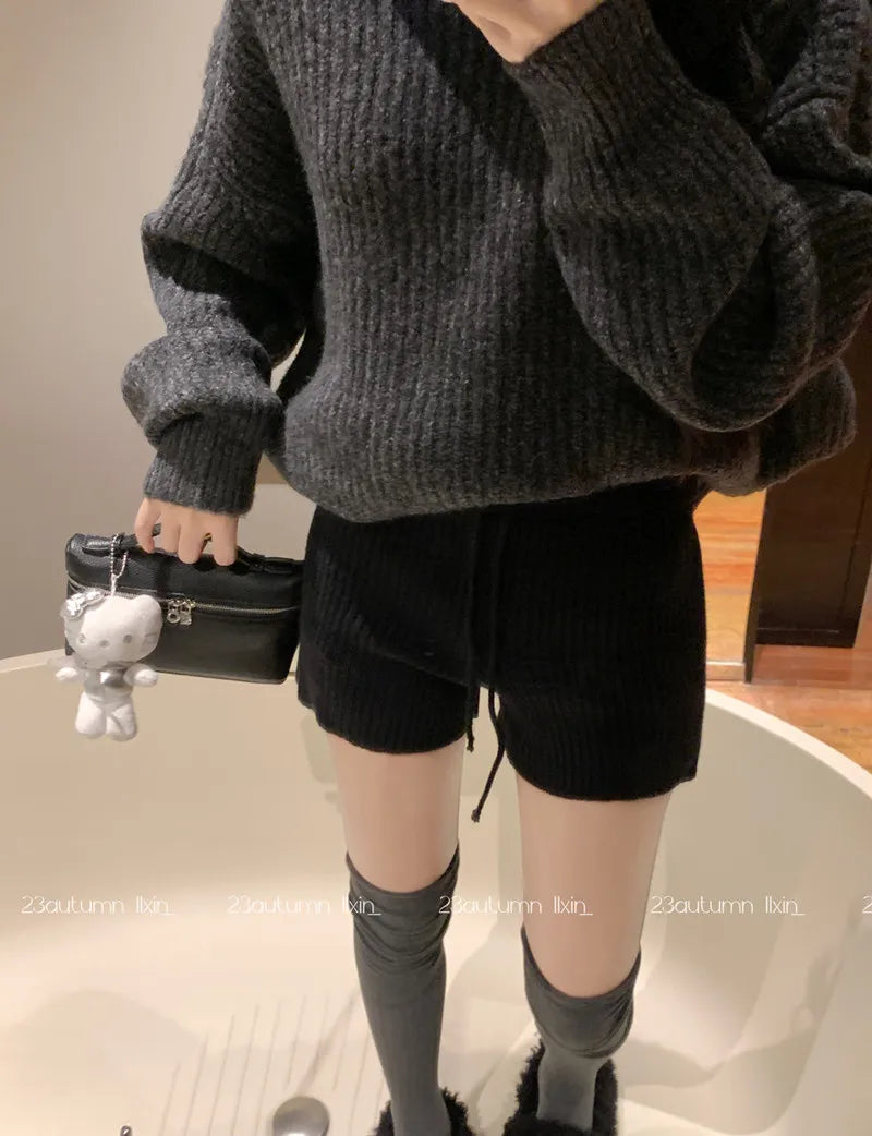 High Waist Knitted Wool Wide-Leg Pants for Women – Autumn Casual Straight Bootcut Trousers