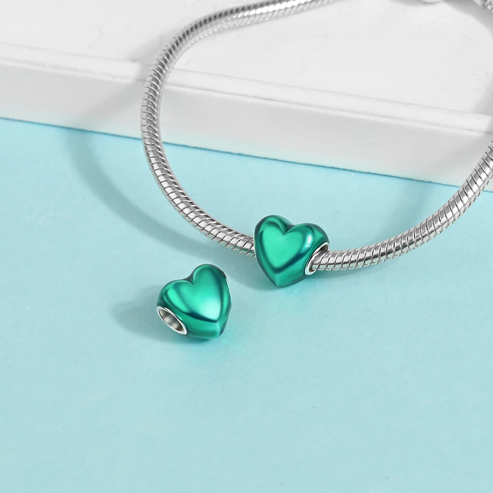 2025 New 925 Sterling Silver Colorful Shine Heart Charm Beads | Fit Snake Chain Bracelet & Necklace Women DIY Jewelry
