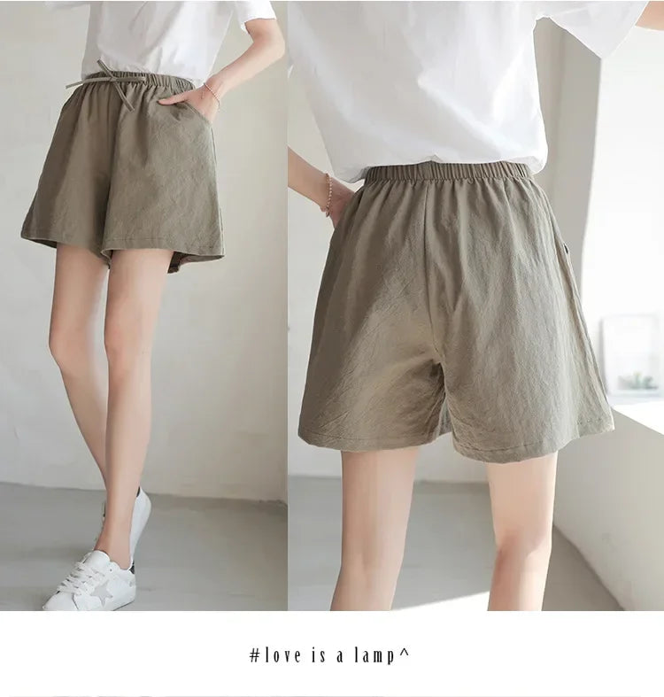 2024 Women’s Cotton Linen Summer Shorts – Casual Solid High Waist Loose Shorts with Pockets | Plus Size Soft Girls Shorts