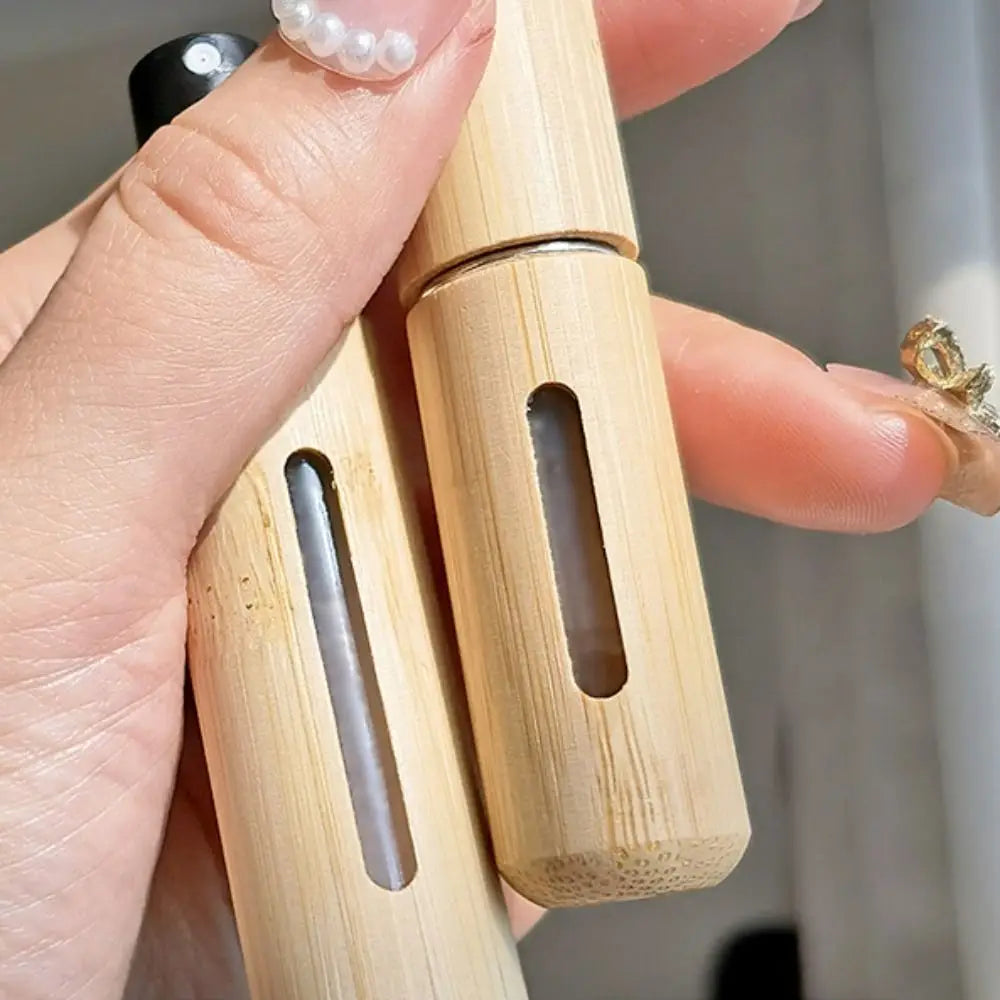 5/10ML Wood Perfume Atomizer – Portable Bamboo Mini Spray Bottle | Refillable Cosmetic Travel Container