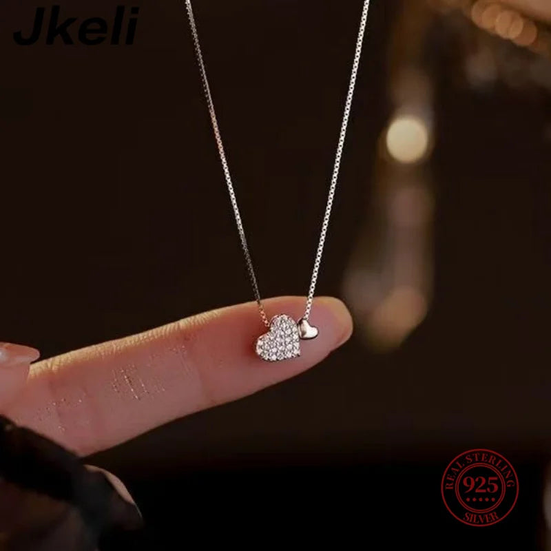 Jkeli 925 Sterling Silver Romantic Love Heart Pendant Necklace | Box Chain Women’s Fashion Wedding Jewelry