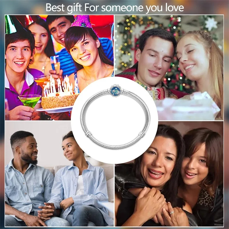 925 Sterling Silver Rainbow Leather Braided Bracelet | Eternal Love Stars & Moon Charm – DIY Women’s Beaded Jewelry Gift