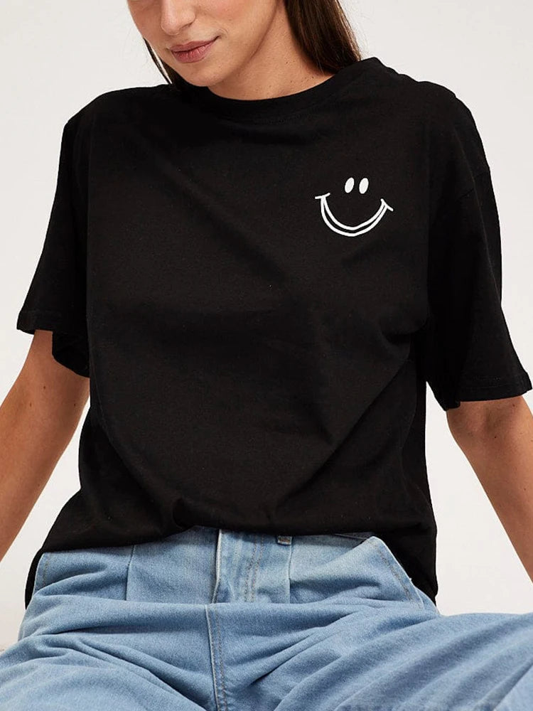 Plus Size Women’s 2025 Cartoon Pattern Drop Shoulder T-Shirt – Polyester Casual & Office Top 🐱✨
