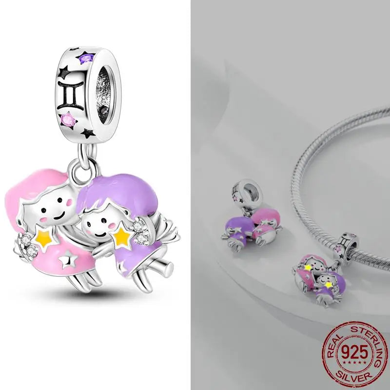 Original 925 Sterling Silver 12 Constellation Luminous Charm | Fits Pandora 3mm Bracelet DIY Jewelry Gift for Women