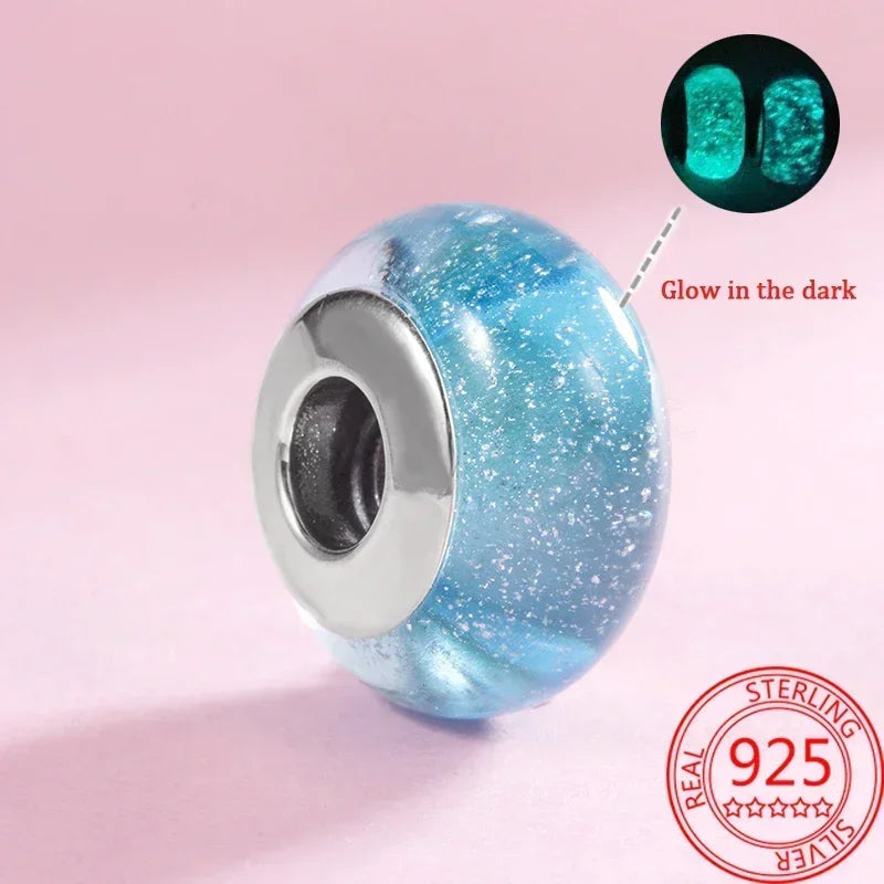 2025 Classic 925 Sterling Silver Colored Flower & Leaf Murano Glass Charm Beads | DIY Bracelet