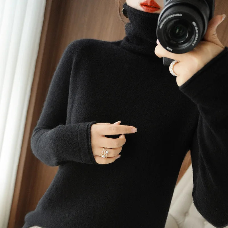 Autumn Winter Women’s Turtleneck Sweater – Slim Fit Long Sleeve Basic Knit Top | Warm Stretch Pullover
