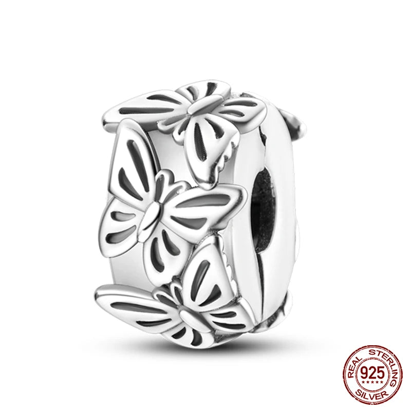 925 Sterling Silver Luminous Butterfly Star Moon Charm Bead | Round Clasp Bead for 3mm DIY Bracelet Jewelry Gift