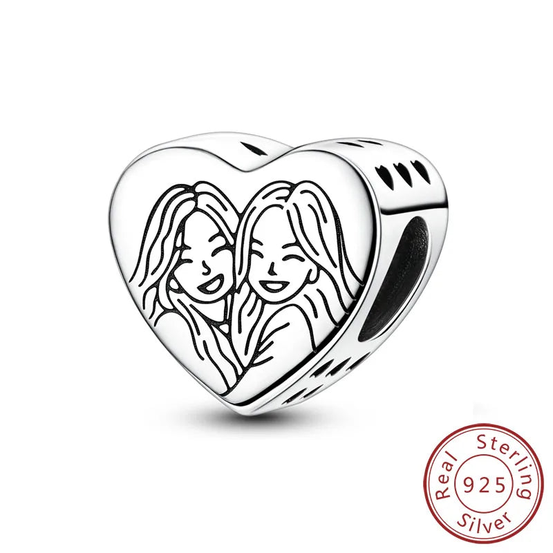 New Love Heart Shaped 925 Sterling Silver Charms – Family & Friendship Charm Beads Fit Original Bracelets for Women