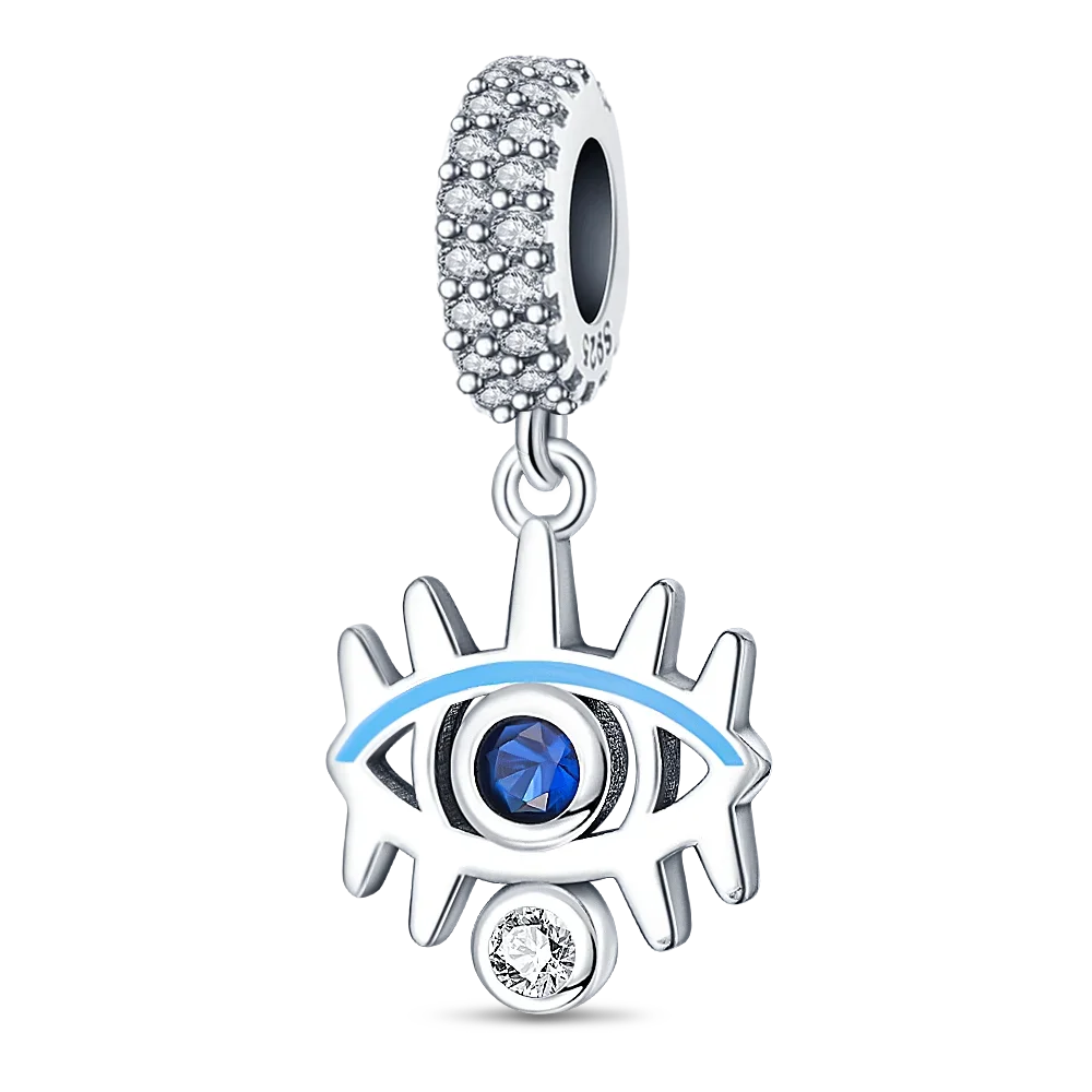 925 Sterling Silver Blue Moon Plane Space Series Glass Beads Clip Charm for Bracelet