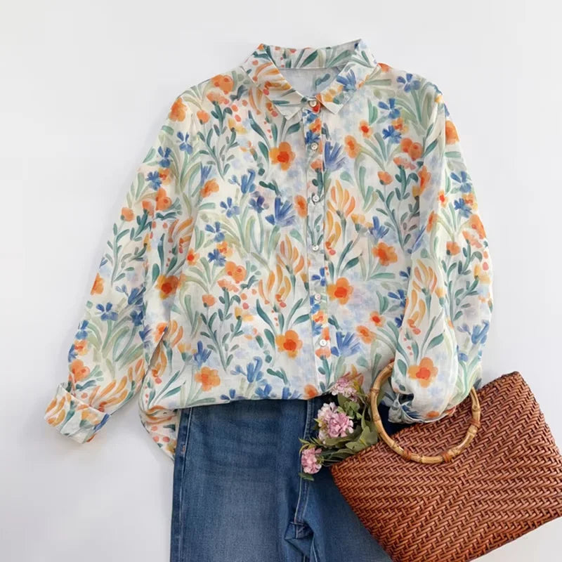 THHONE Spring Elegant Women’s Blouse 2025 | Single-Breasted Loose Print Vintage Shirt | Casual Women’s Top