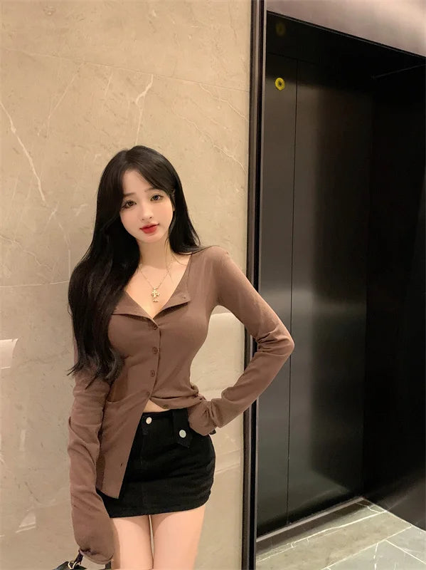 Women's Slimming Long Sleeve Cardigan | Korean Style Open Front Coat | Autumn Fashion Casual Outerwear