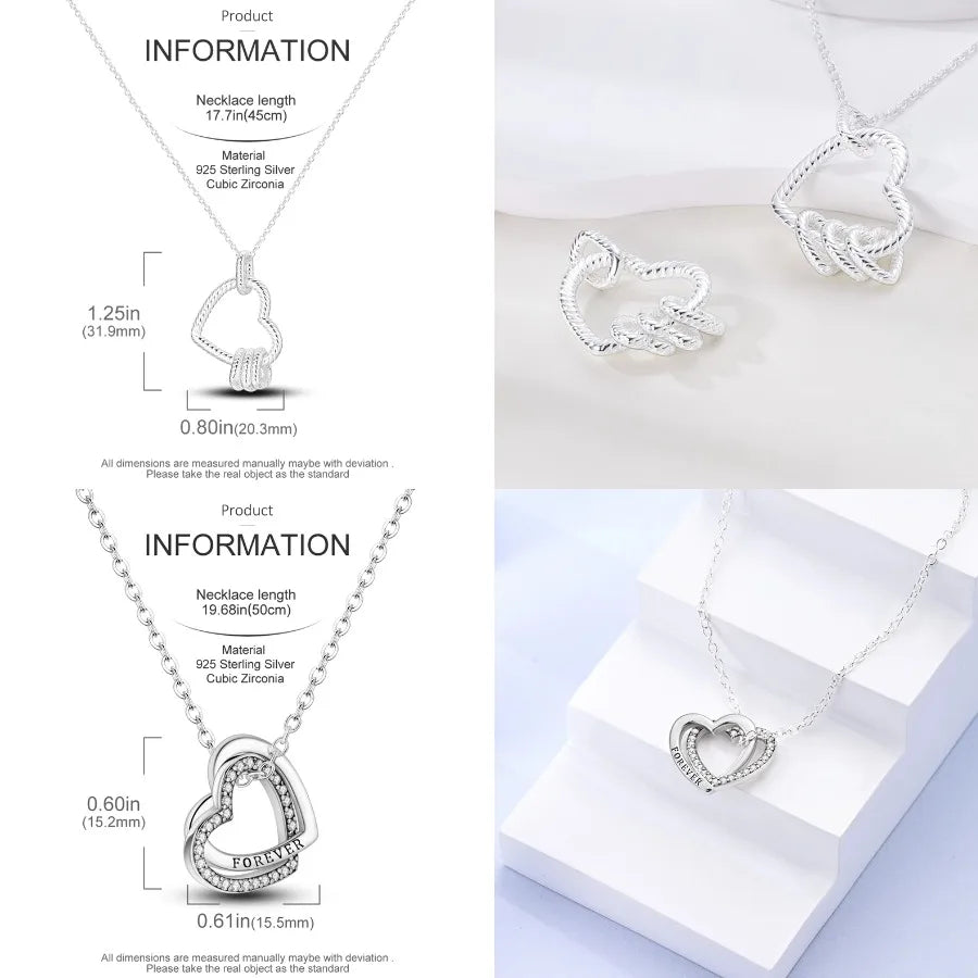 Heart to Heart Necklace 925 Sterling Silver Love Pendant Chain for Women – Wedding & Engagement Fine Jewelry
