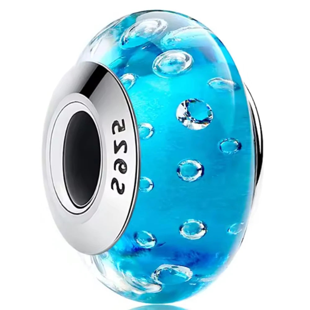 Original Murano Glass 925 Sterling Silver Butterfly Flower Leaf Rainbow Charm Bead | Cosmic DIY Bracelet Jewelry Gift for Women