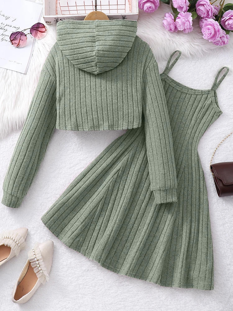 Autumn & Winter Women’s & Children’s Two-Piece Set – Elegant Short Top & Dress Casual Fashion 🍂👗