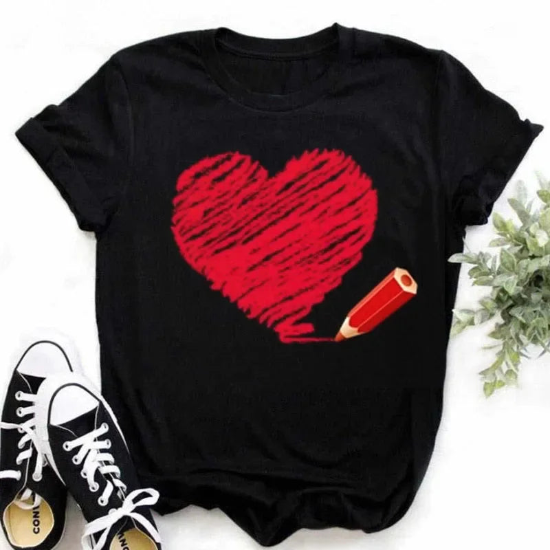 Maycaur Finger Heart Women's T-Shirt | Korean Ulzzang Graphic Tee | 90s Girl Casual Fashion Top