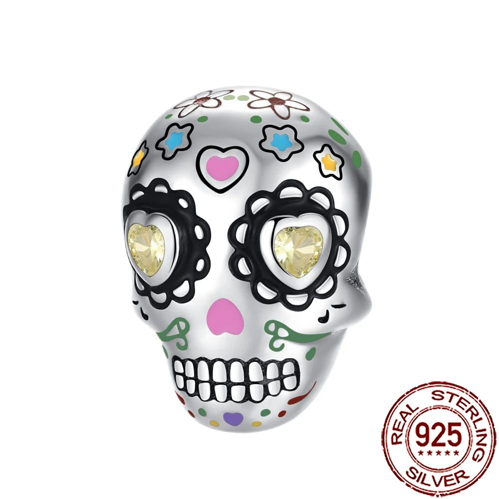 Gothic 925 Sterling Silver Grim Reaper Skull Charm Bead Fit Pandora Bracelet