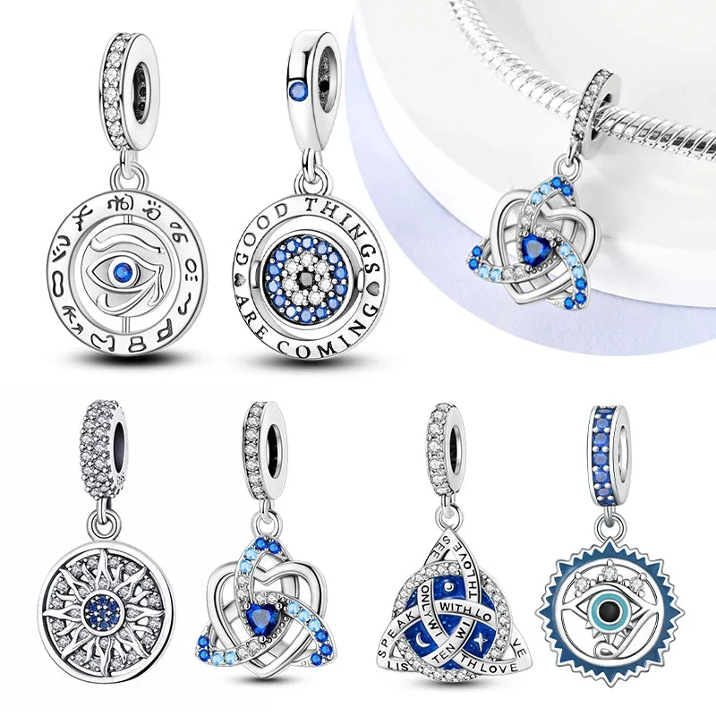 S925 Silver Heart Celtic Knot Lucky Blue Eye Charm – Fit Original Bracelet DIY Jewelry Gift for Women