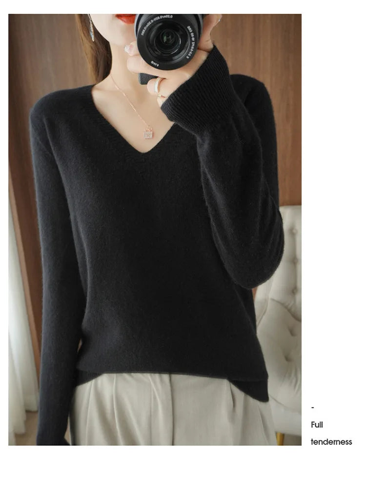 2025 Women’s V-Neck Knitted Sweater | Slim Fit Soft Knit Pullover for Autumn & Winter