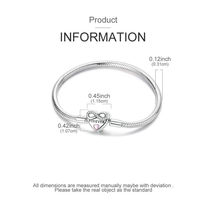 925 Sterling Silver Heart Moon Sun Clasp Charm Bracelet | 17–20CM Original Bracelet for Women | Fits Pandora DIY Beads Jewelry