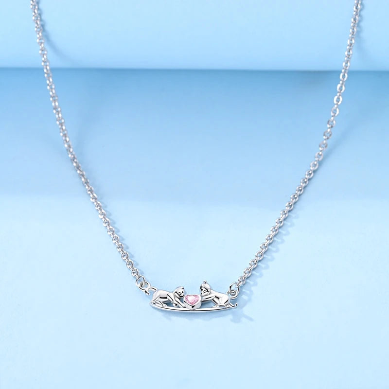 925 Sterling Silver Pink Heart & Infinity Necklace for Women Engagement Jewelry Gift